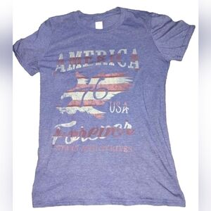 USA Forever '76 Over Bald Eagle Stars & Stripes T-shirt Short Sleeve Blue L? XL?
